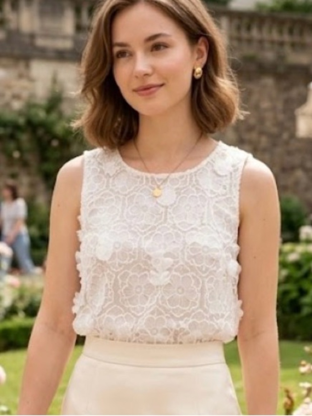 Topshop Cream A-Line Skirt with Delicate Lace Top Styling